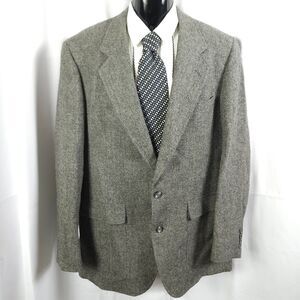 Hart Schaffner Marx Mens 44R Grey Tweed Wool 2-Button Sports Coat Blazer